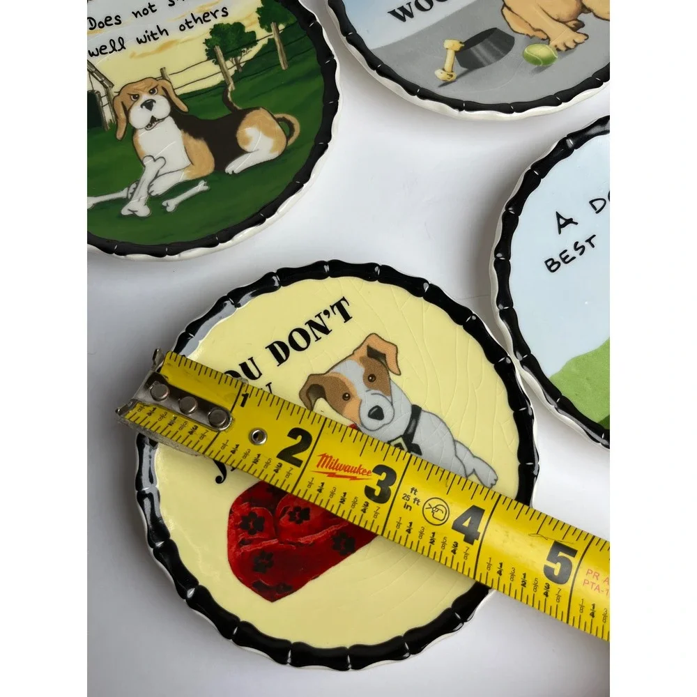 MWW Market Dog Lover Ceramic‎ Coaster Set of 4 Humorous Puppy Illustrations